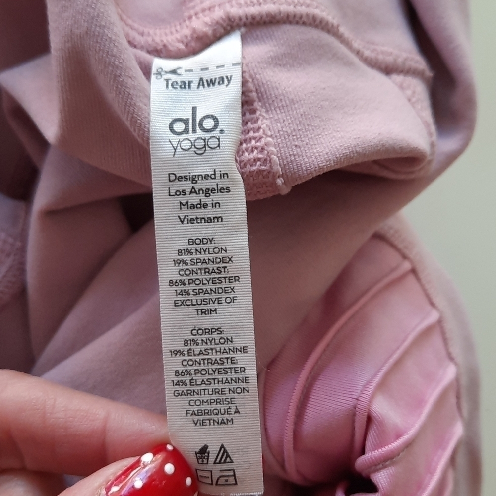 Alo Yoga High Waist Moto Leggings Pink Lavender Ribbed Mesh Panel Pants XS - Picture 10 of 15
